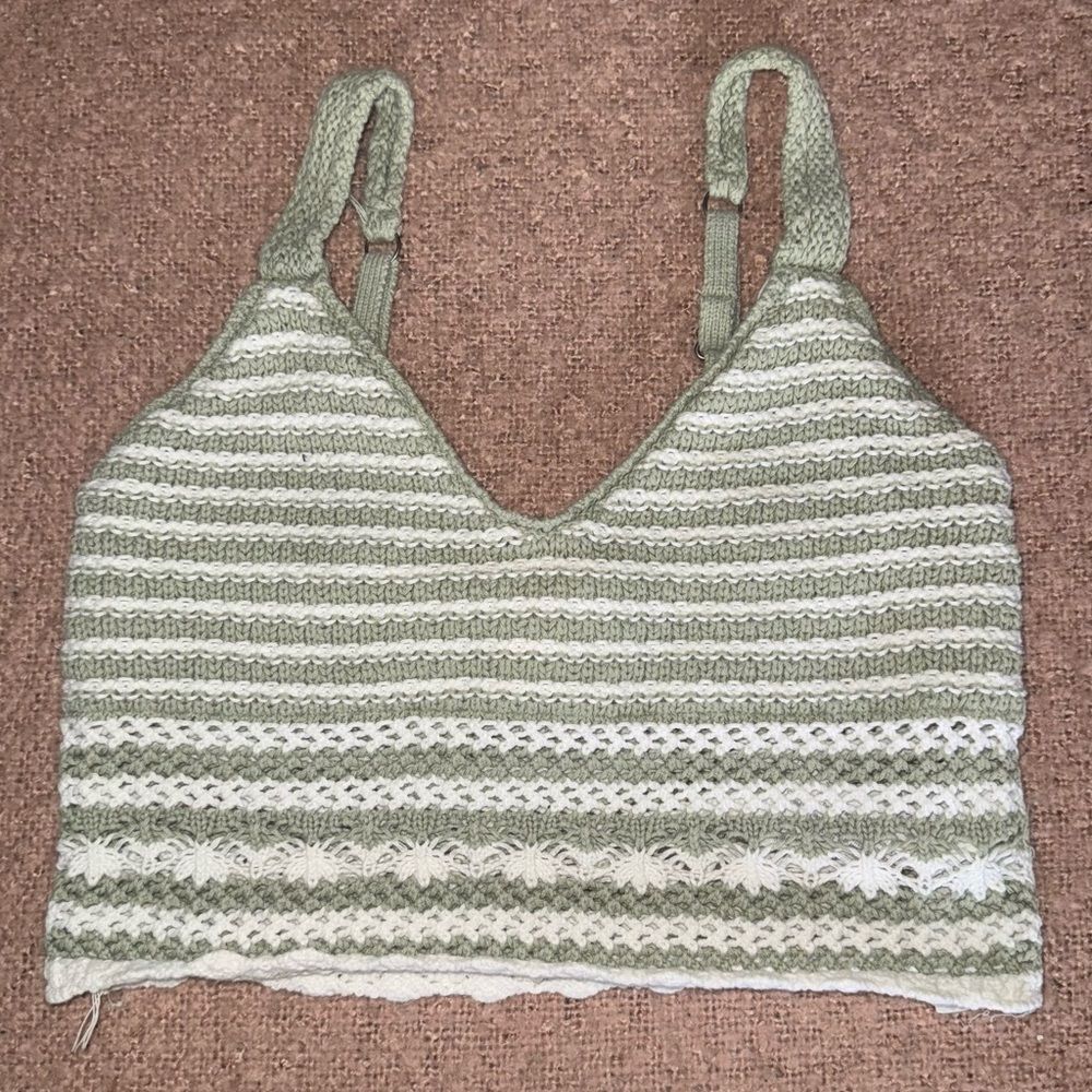 Hollister size small green and White knitted crochet Striped Crop tank Top